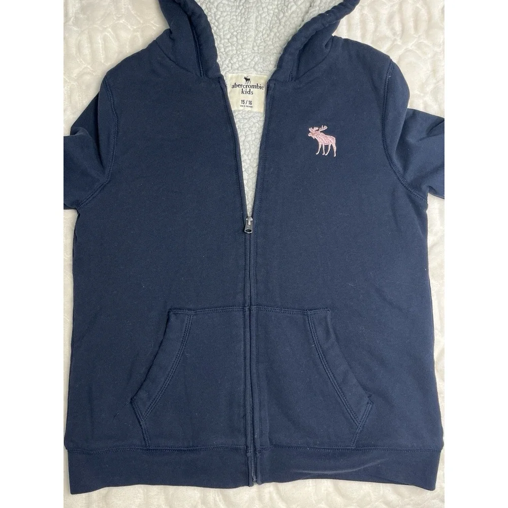 Abercrombie‎ Kids Sherpa Lined Hoodie Jacket Girls 15/16 Navy Sequin Zip Up